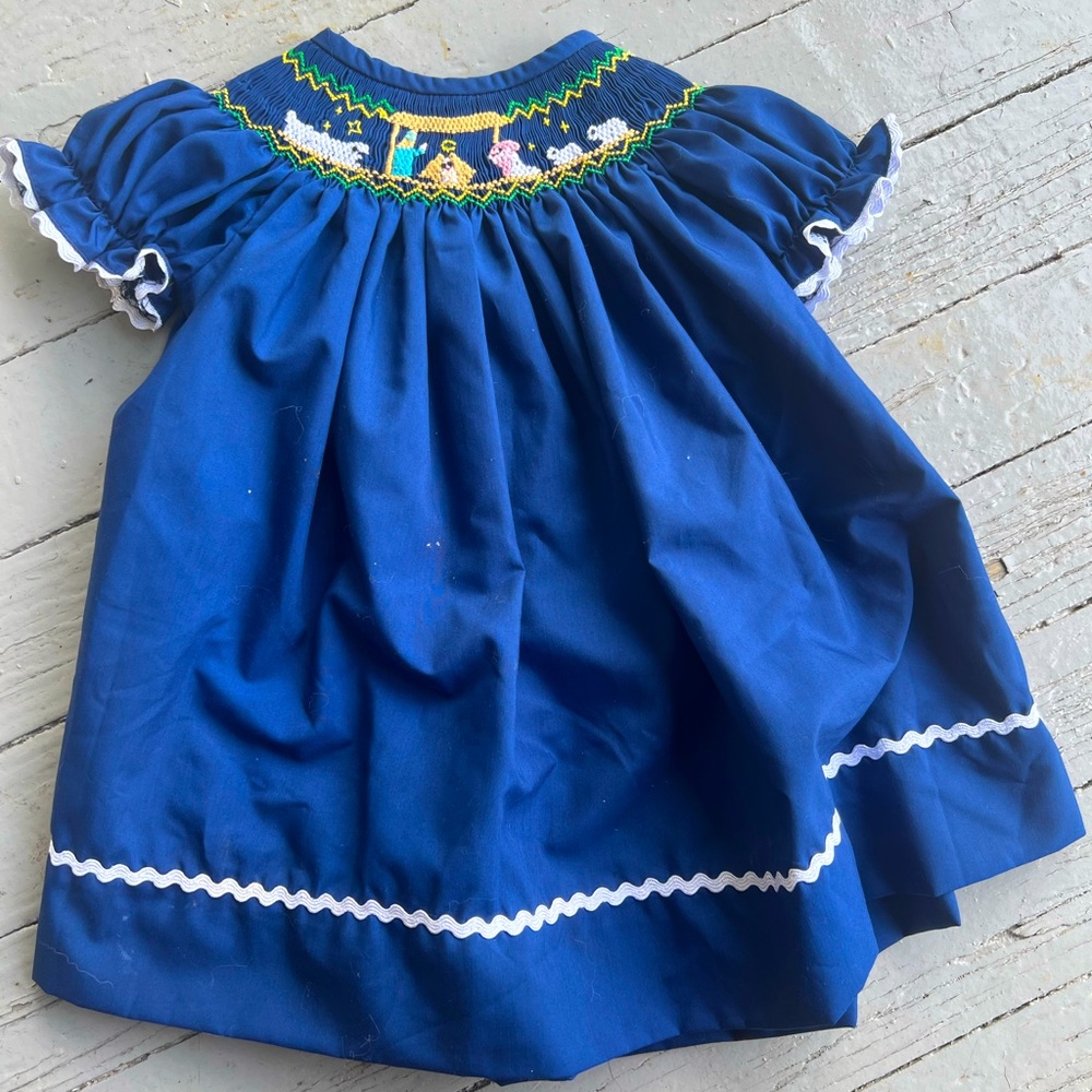 NOLA Smocked Nativity Christmas dress 3m